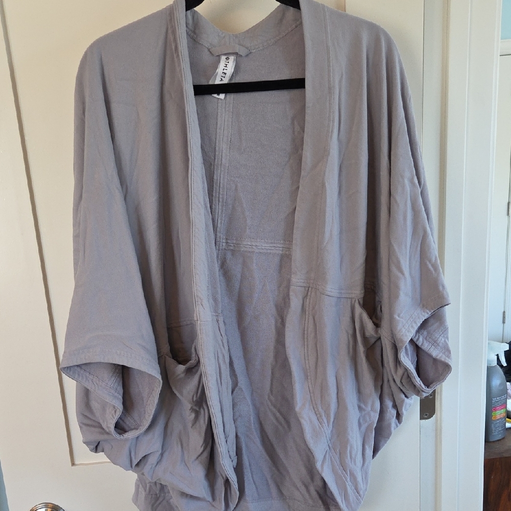 Athleta Light Gray Top with Black Stripe